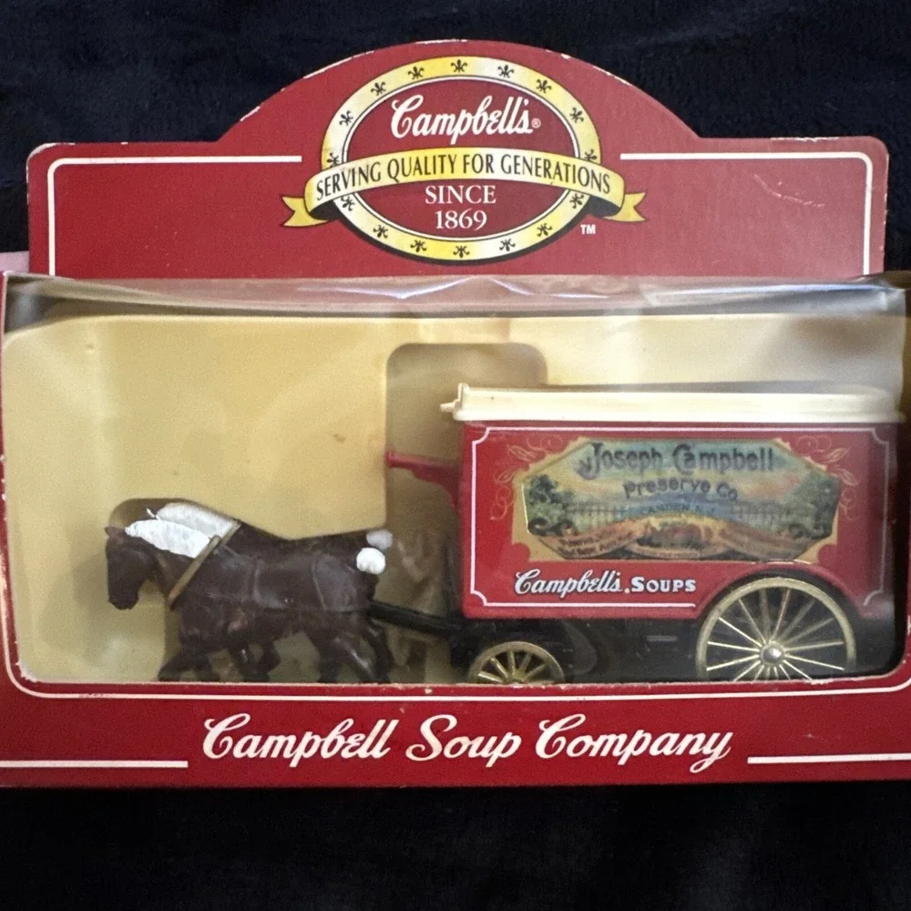 VINTAGE 1800'S‎ JOSEPH CAMPBELL Soup PRESERVE CO. RED DELIVERY HORSE TRAILER New